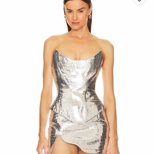 NEMASIS LEATHER CORSET IN SILVER